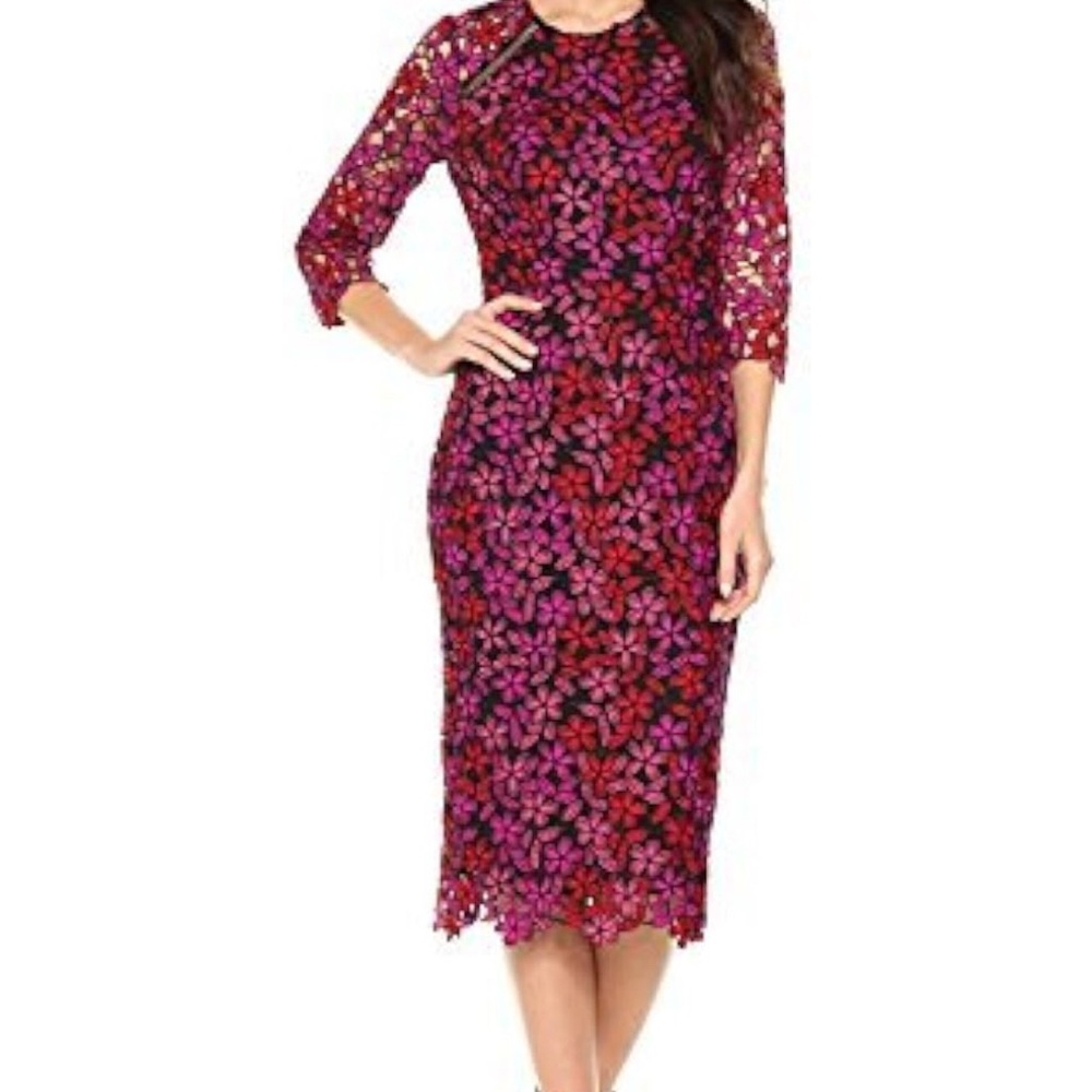 Shoshanna Elegant Floral crochet lace Dress - Red and Pink